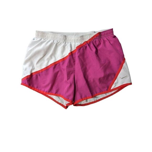 Nike Dry Fit Running Shorts White Pink w/Orange Line with Built in Panties Women - Picture 1 of 5
